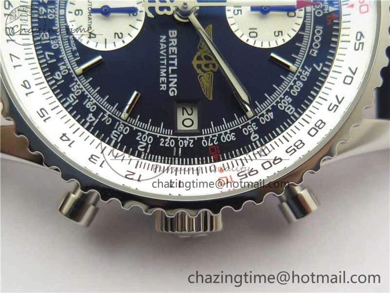 Navitimer 41mm SS B50 Best Edition SS Blue Dial Stick Markers on Leather Strap A EyeCatching 5551