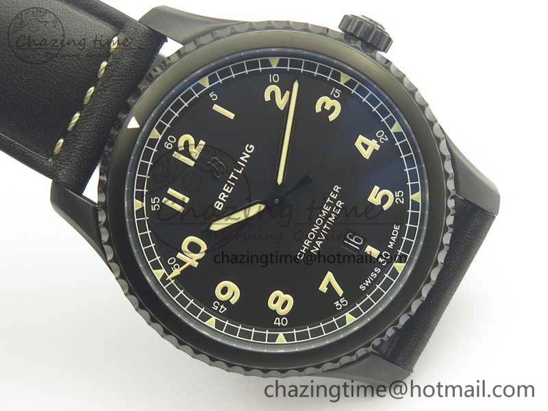 Navitimer 8 Automatic 41mm Black Steel ZF 1:1 Best Edition Black Dial on Black Leather Strap A OdorResistant 5616