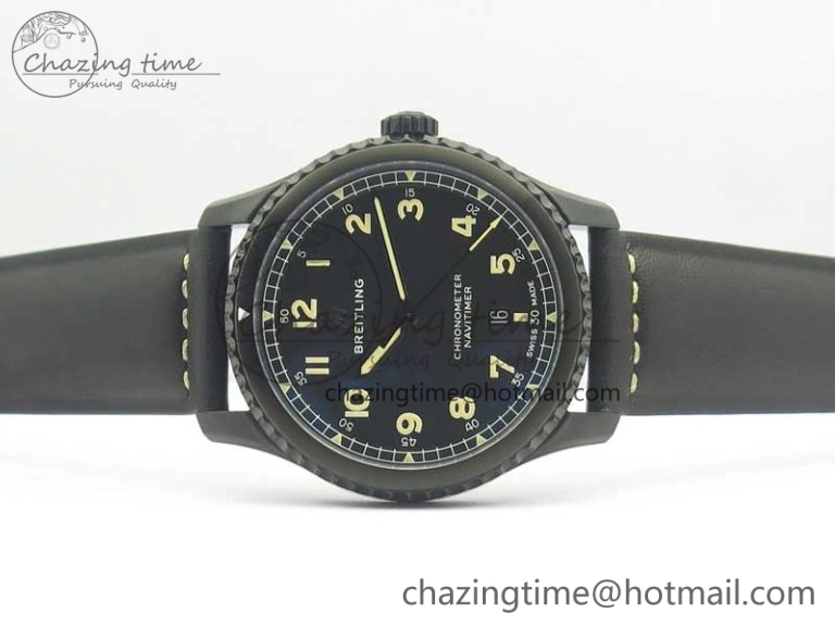 Navitimer 8 Automatic 41mm Black Steel ZF 1:1 Best Edition Black Dial on Black Leather Strap A OdorResistant 5616