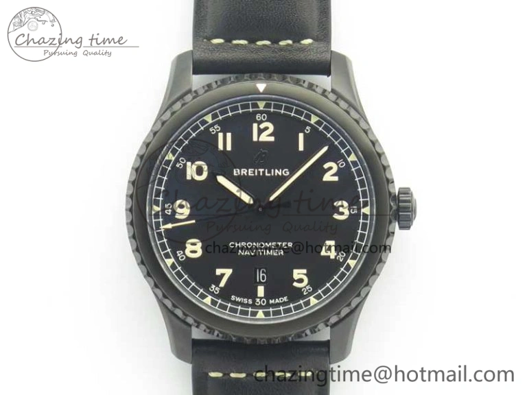 Navitimer 8 Automatic 41mm Black Steel ZF 1:1 Best Edition Black Dial on Black Leather Strap A OdorResistant 5616