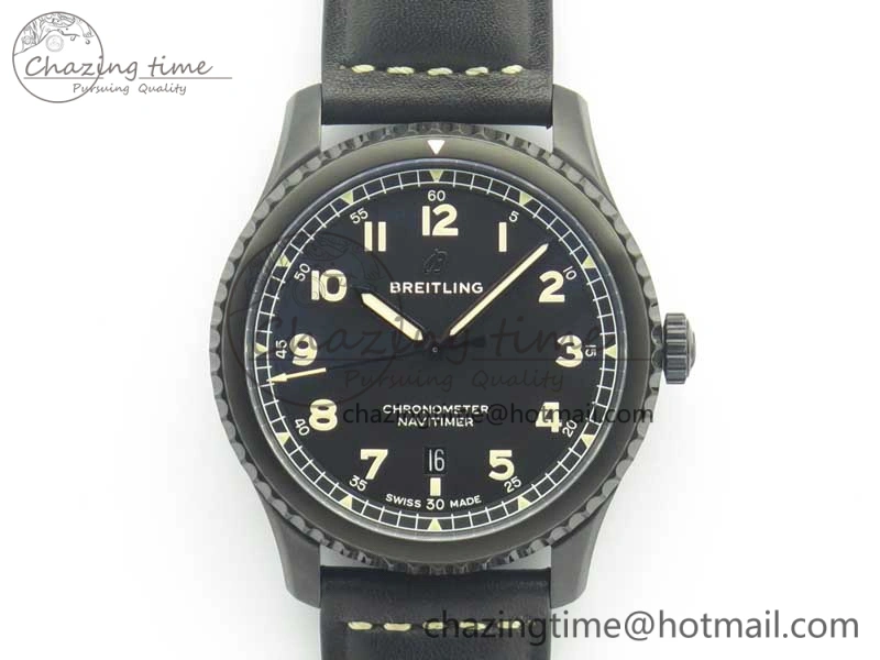 Navitimer 8 Automatic 41mm Black Steel ZF 1:1 Best Edition Black Dial on Black Leather Strap A OdorResistant 5616