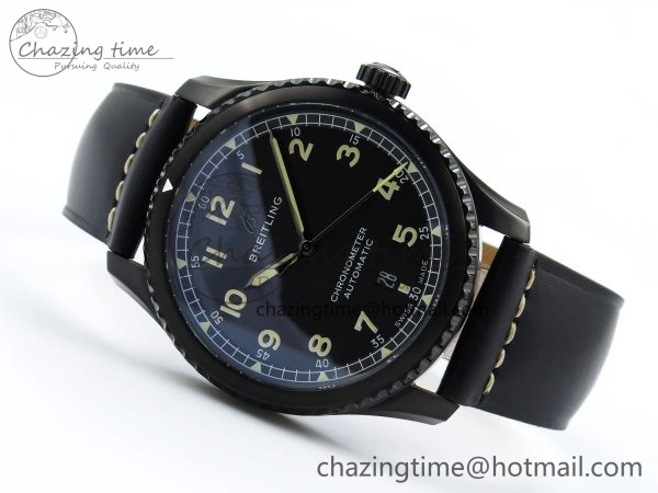 Navitimer 8 Automatic 41mm PVD TF 1:1 Best Edition Black Dial on Black Leather Strap A ZipUp 5517