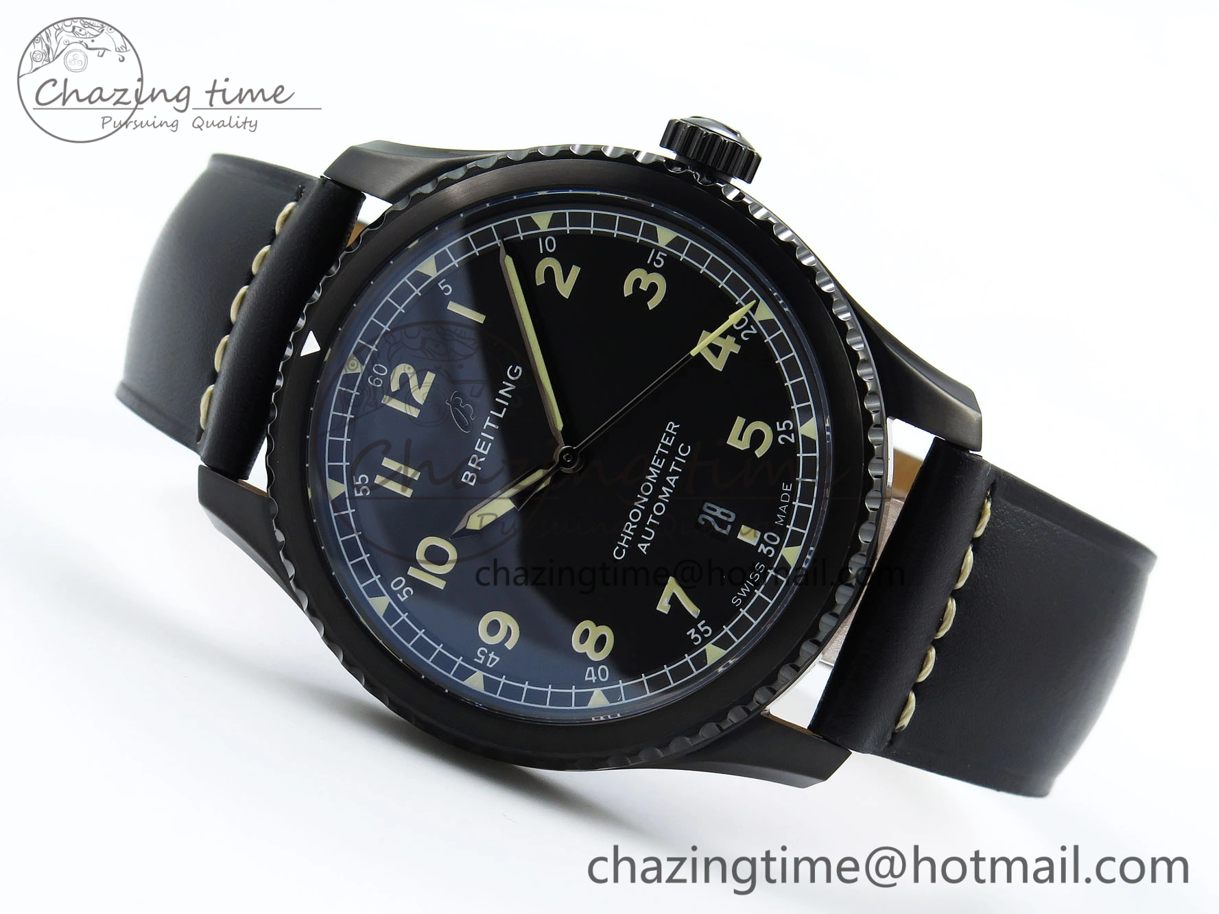 Navitimer 8 Automatic 41mm PVD TF 1:1 Best Edition Black Dial on Black Leather Strap A ZipUp 5517