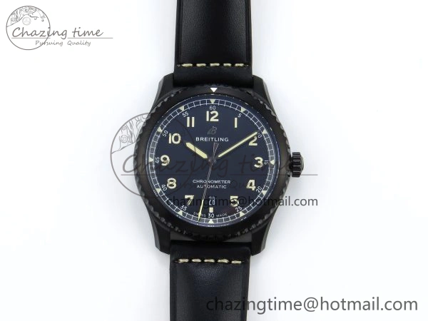 Navitimer 8 Automatic 41mm PVD TF 1:1 Best Edition Black Dial on Black Leather Strap A ZipUp 5517