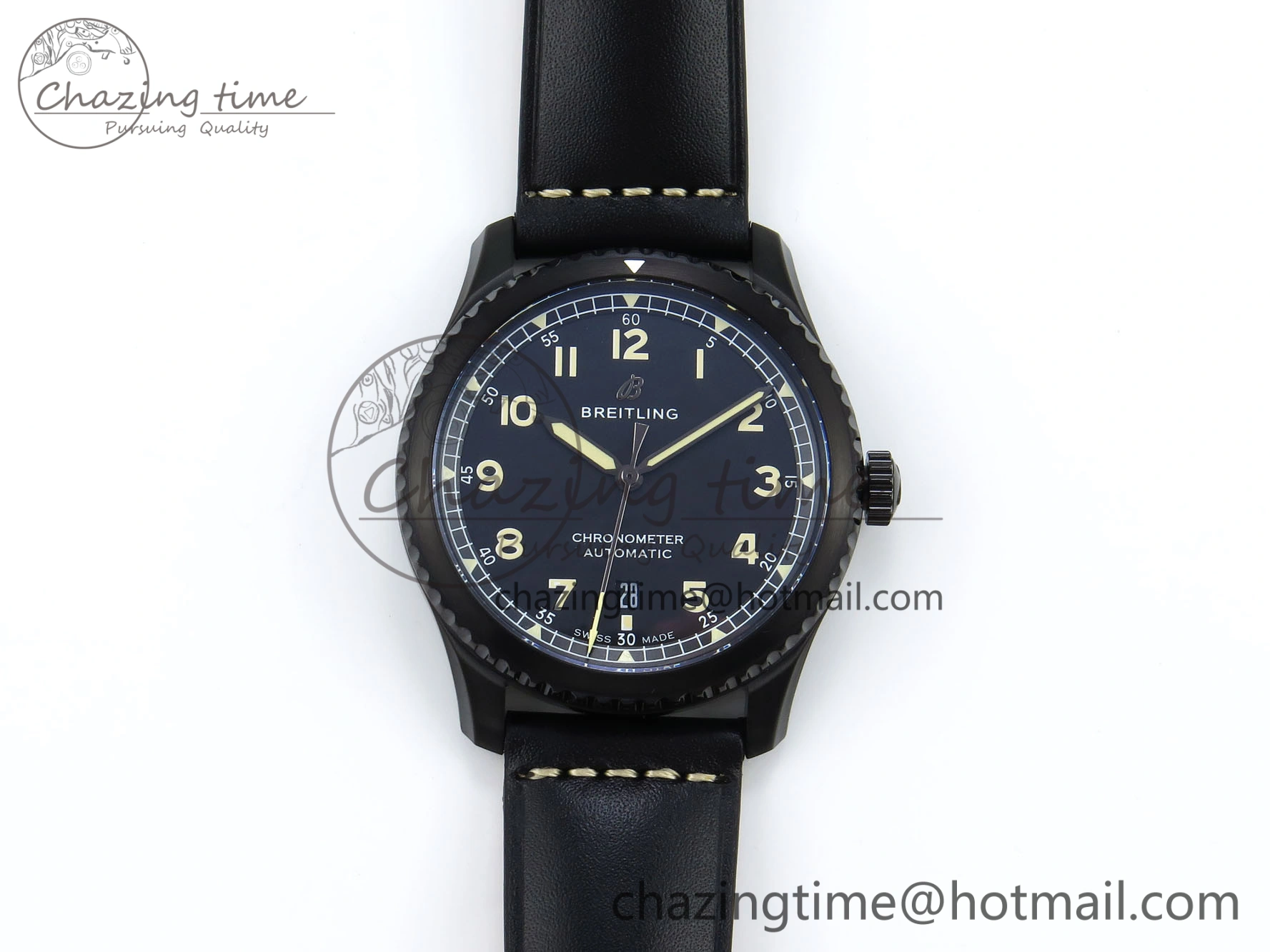 Navitimer 8 Automatic 41mm PVD TF 1:1 Best Edition Black Dial on Black Leather Strap A ZipUp 5517
