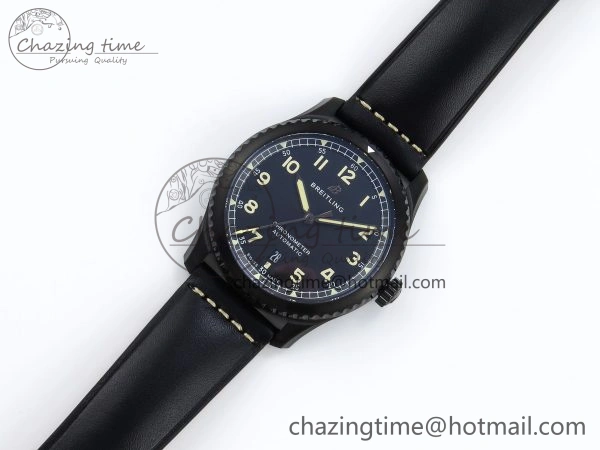 Navitimer 8 Automatic 41mm PVD TF 1:1 Best Edition Black Dial on Black Leather Strap A ZipUp 5517