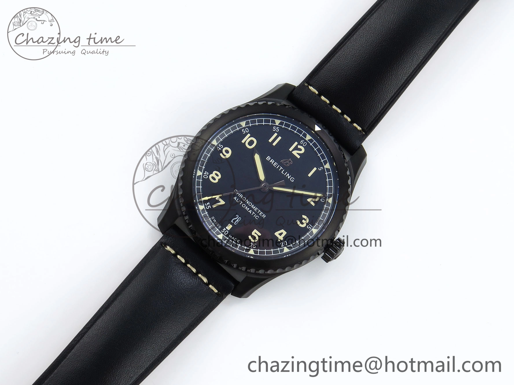 Navitimer 8 Automatic 41mm PVD TF 1:1 Best Edition Black Dial on Black Leather Strap A ZipUp 5517