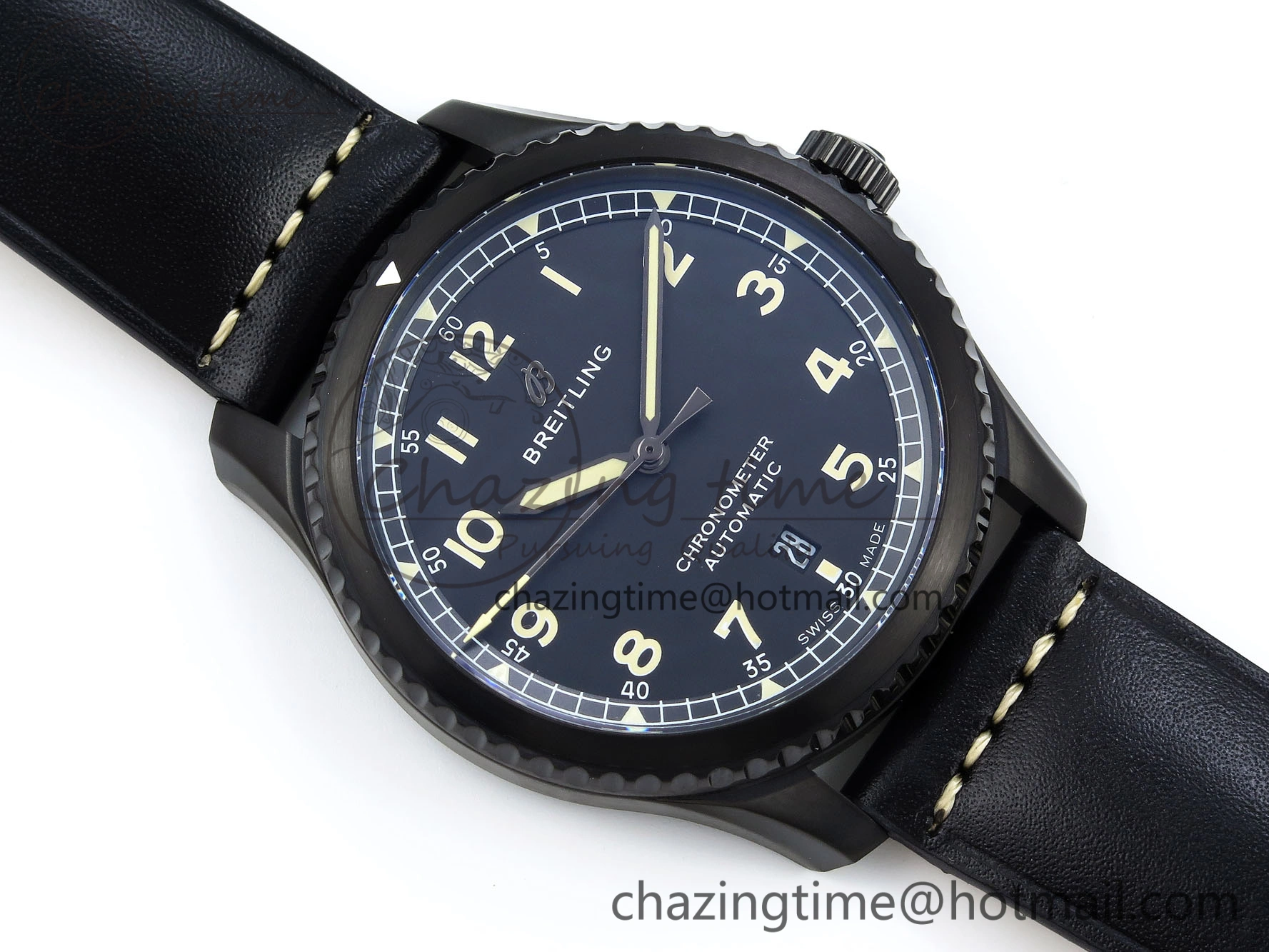 Navitimer 8 Automatic 41mm PVD TF 1:1 Best Edition Black Dial on Black Leather Strap A ZipUp 5517