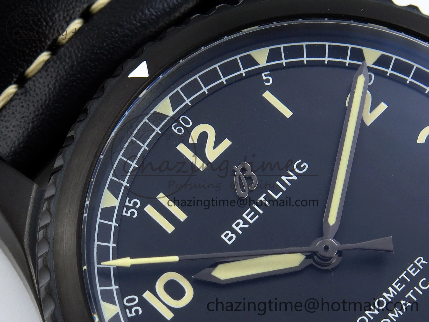 Navitimer 8 Automatic 41mm PVD TF 1:1 Best Edition Black Dial on Black Leather Strap A ZipUp 5517