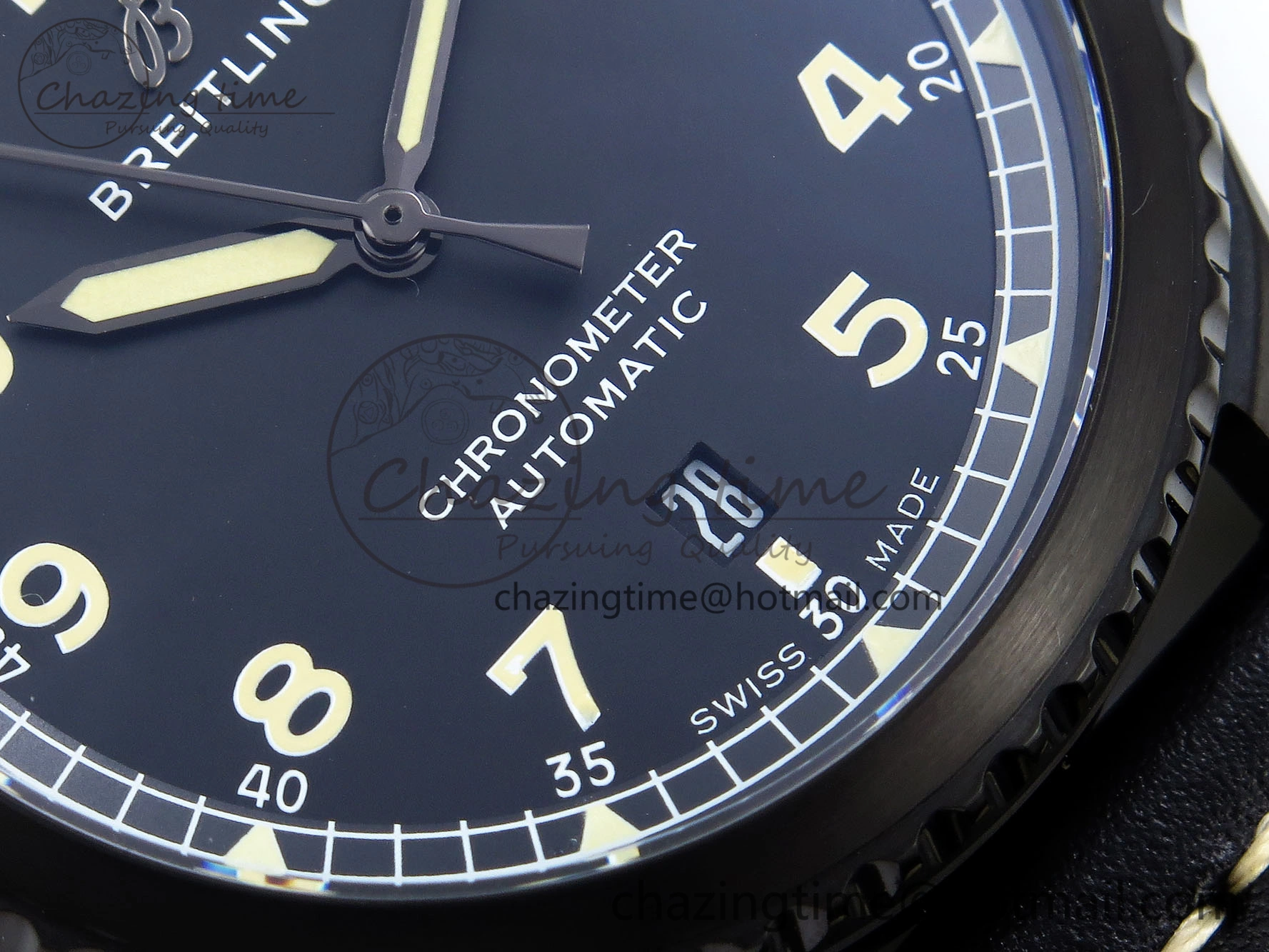 Navitimer 8 Automatic 41mm PVD TF 1:1 Best Edition Black Dial on Black Leather Strap A ZipUp 5517
