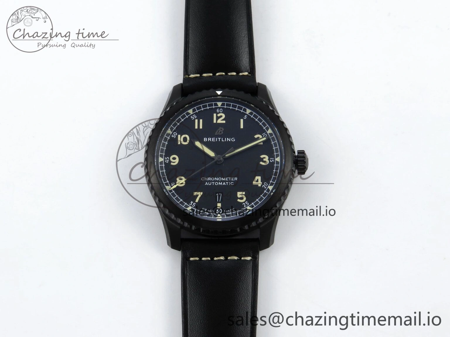 Premium Navitimer 8 Automatic 41mm PVD TF 1:1 Best Edition Black Dial on Black Leather Strap A 5455