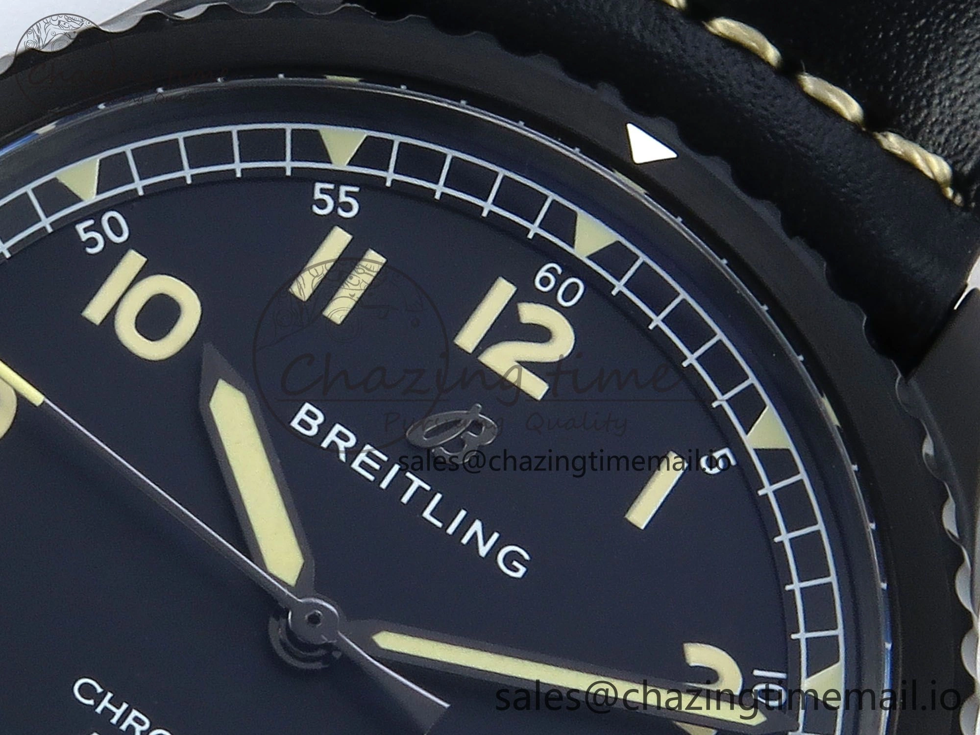 Premium Navitimer 8 Automatic 41mm PVD TF 1:1 Best Edition Black Dial on Black Leather Strap A 5455