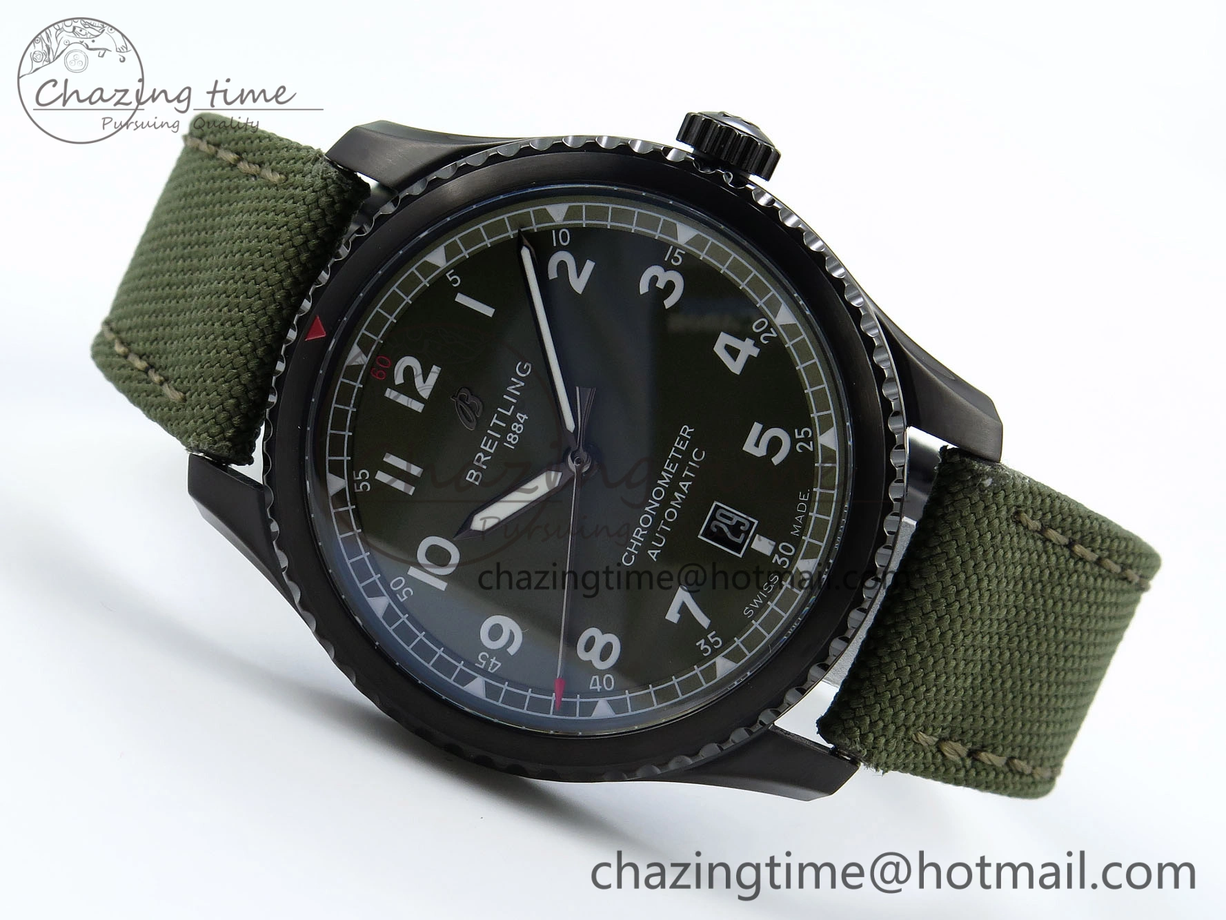 Navitimer 8 Automatic 41mm PVD TF 1:1 Best Edition Green Dial on Green Nylon Strap A Classic 5518