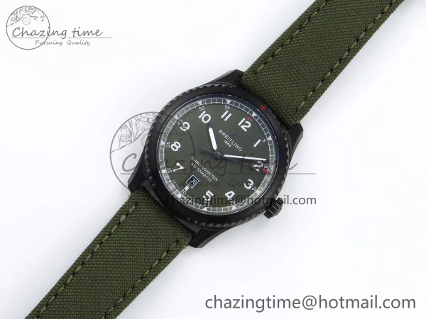 Navitimer 8 Automatic 41mm PVD TF 1:1 Best Edition Green Dial on Green Nylon Strap A Classic 5518