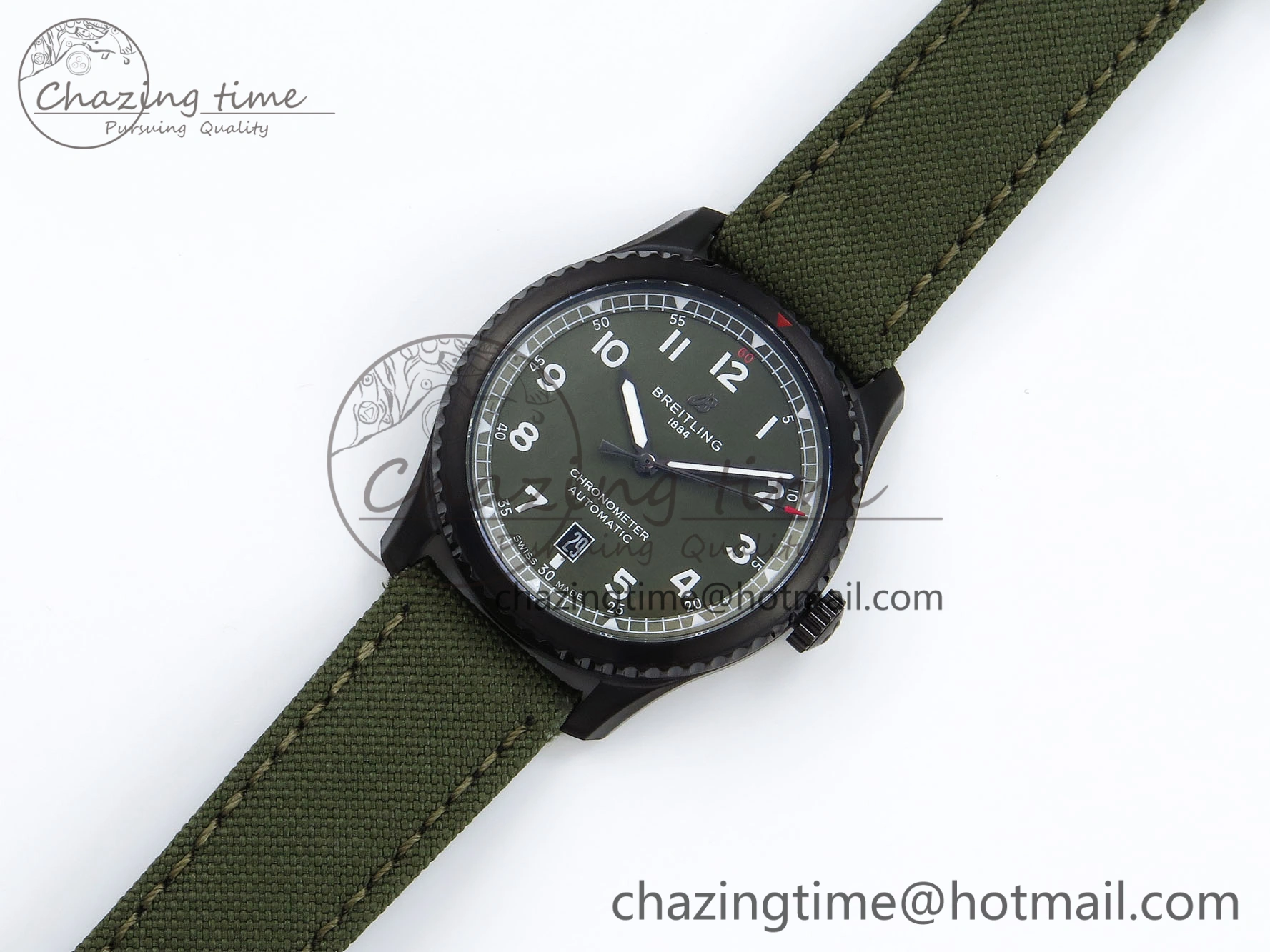 Navitimer 8 Automatic 41mm PVD TF 1:1 Best Edition Green Dial on Green Nylon Strap A Classic 5518