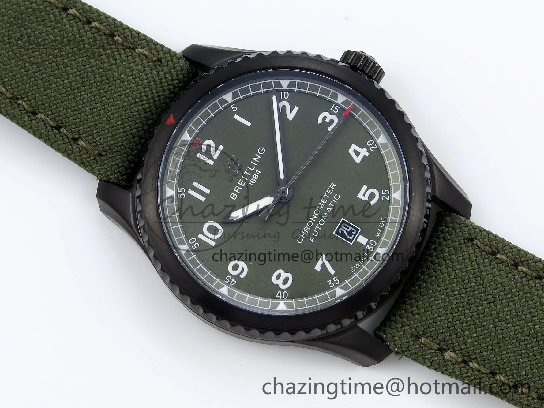 Navitimer 8 Automatic 41mm PVD TF 1:1 Best Edition Green Dial on Green Nylon Strap A Classic 5518