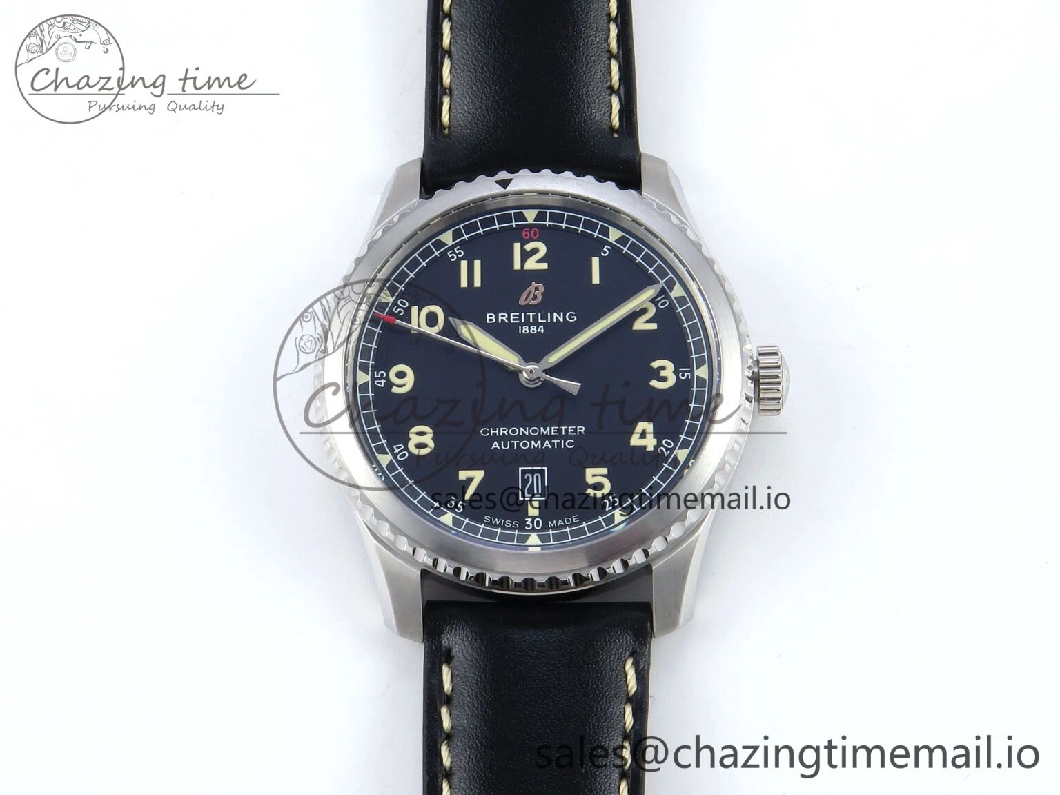 Navitimer 8 Automatic 41mm SS TF 1:1 Best Edition Black Dial on Black Leather Strap A Soft 5453