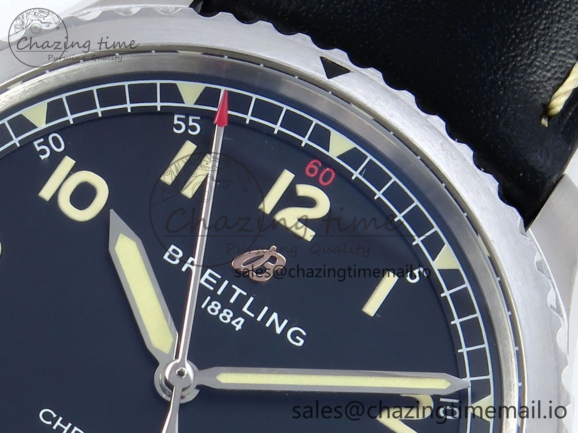 Navitimer 8 Automatic 41mm SS TF 1:1 Best Edition Black Dial on Black Leather Strap A Soft 5453
