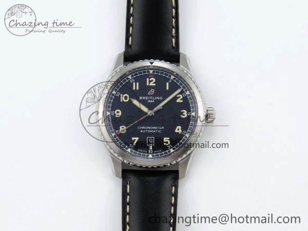 Navitimer 8 Automatic 41mm SS TF 1:1 Best Edition Black Dial on Black Leather Strap A ZeroBulk 5514