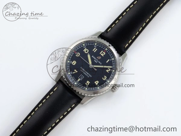 Navitimer 8 Automatic 41mm SS TF 1:1 Best Edition Black Dial on Black Leather Strap A ZeroBulk 5514