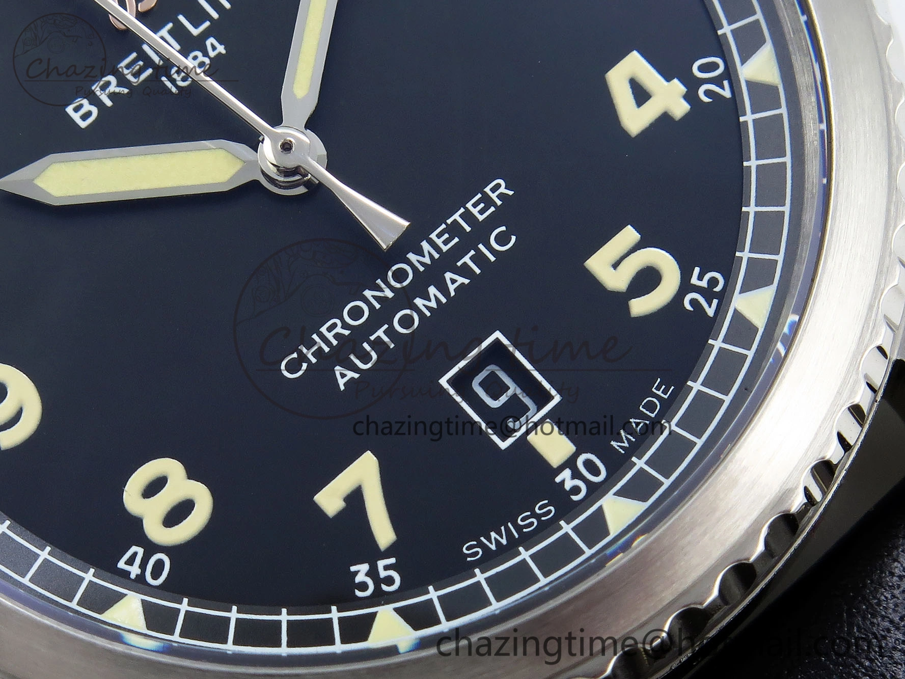 Navitimer 8 Automatic 41mm SS TF 1:1 Best Edition Black Dial on Black Leather Strap A ZeroBulk 5514