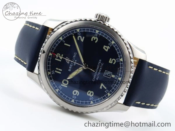 Neat Navitimer 8 Automatic 41mm SS TF 1:1 Best Edition Blue Dial on Blue Leather Strap A 5513