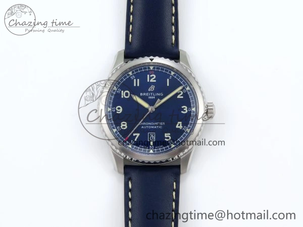 Neat Navitimer 8 Automatic 41mm SS TF 1:1 Best Edition Blue Dial on Blue Leather Strap A 5513