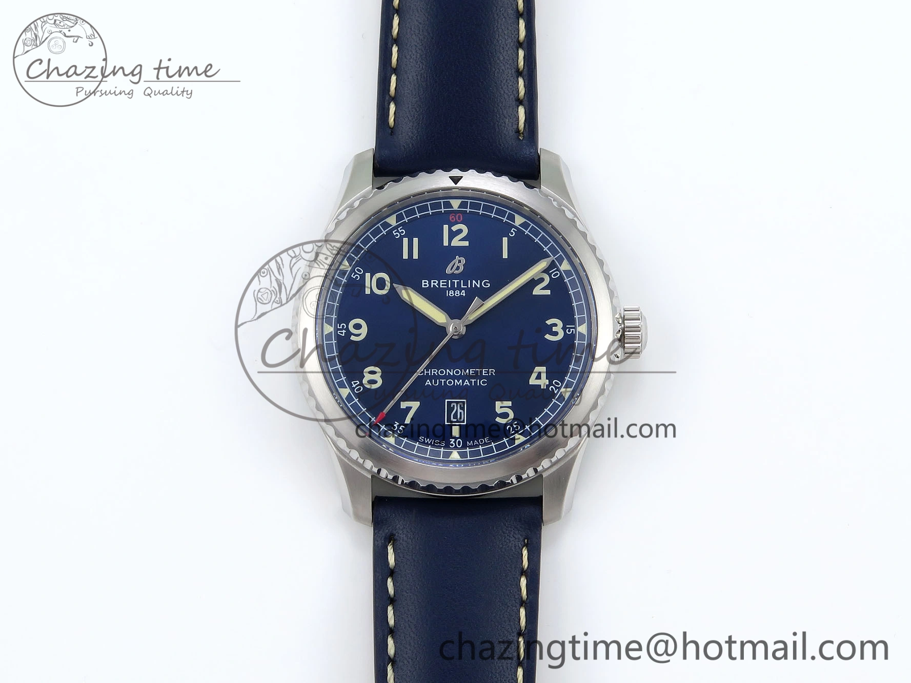 Neat Navitimer 8 Automatic 41mm SS TF 1:1 Best Edition Blue Dial on Blue Leather Strap A 5513