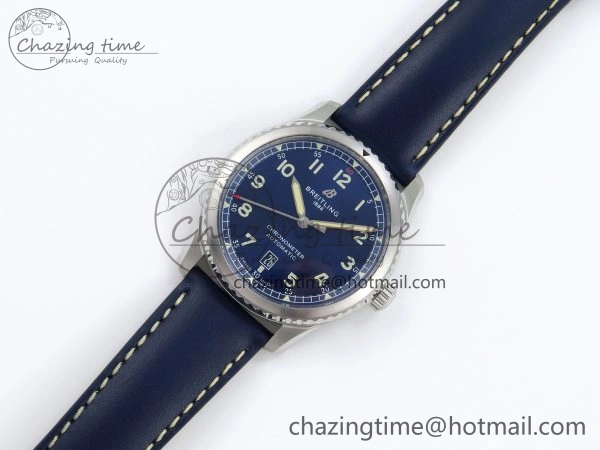 Neat Navitimer 8 Automatic 41mm SS TF 1:1 Best Edition Blue Dial on Blue Leather Strap A 5513