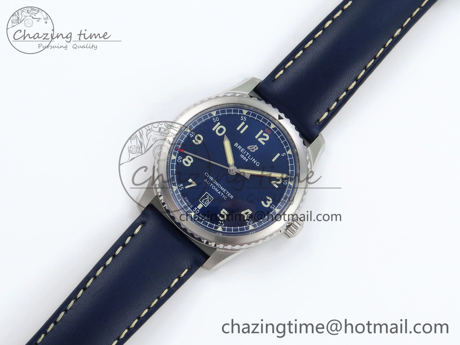 Neat Navitimer 8 Automatic 41mm SS TF 1:1 Best Edition Blue Dial on Blue Leather Strap A 5513