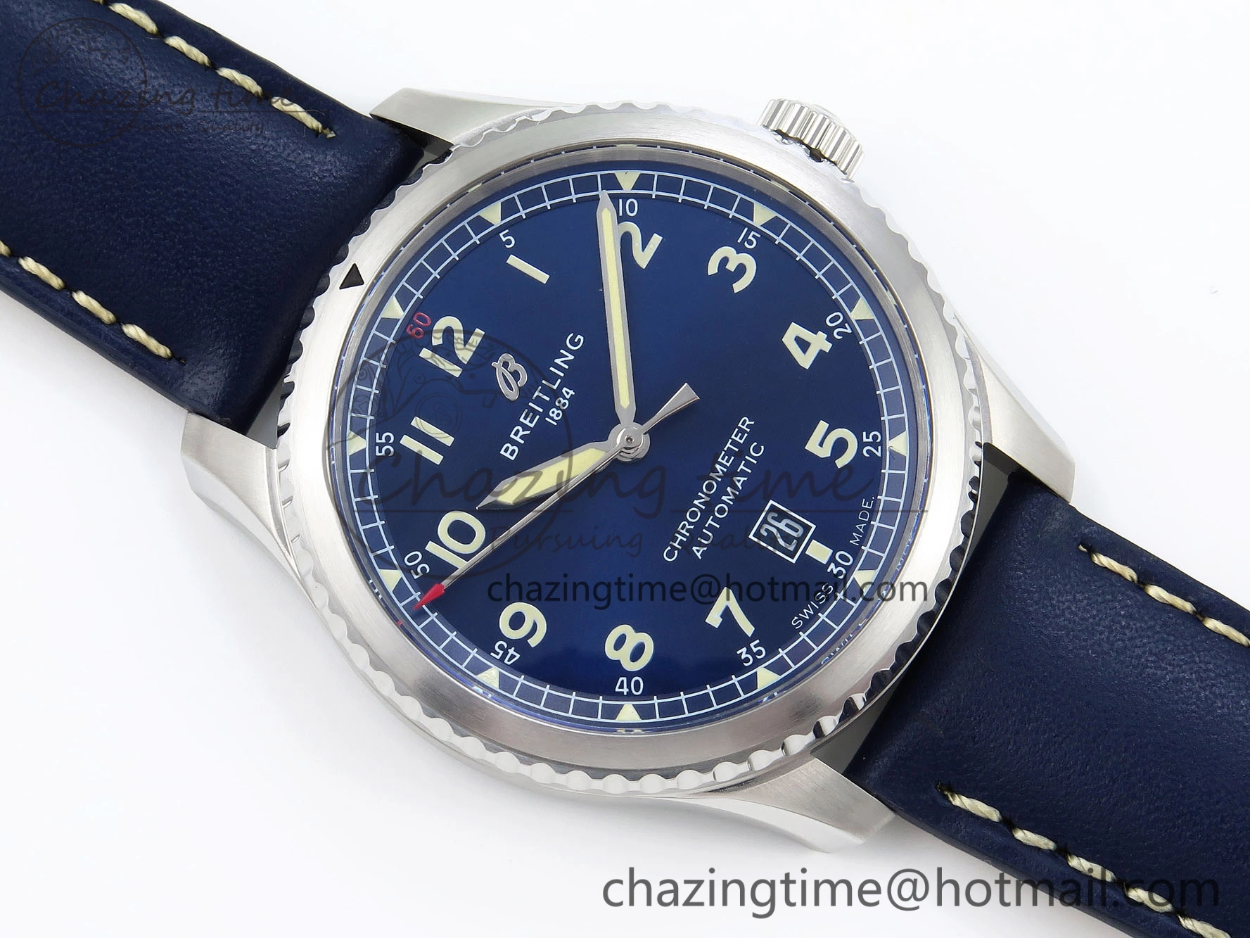 Neat Navitimer 8 Automatic 41mm SS TF 1:1 Best Edition Blue Dial on Blue Leather Strap A 5513