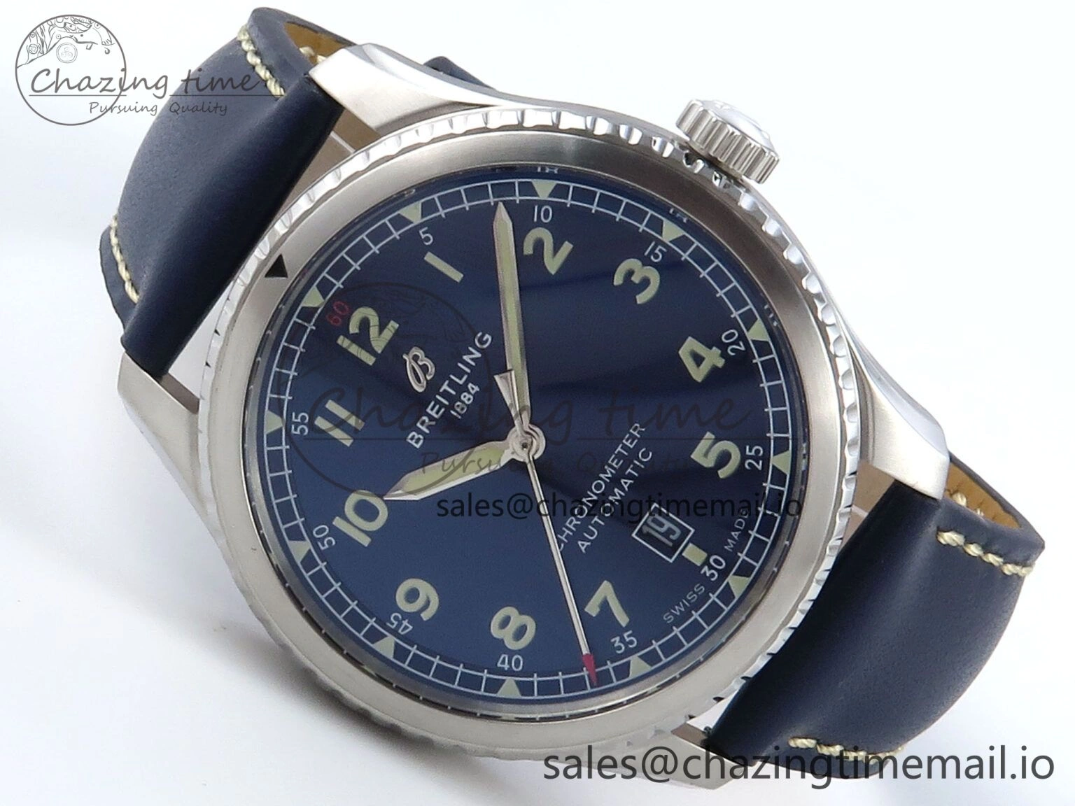 Navitimer 8 Automatic 41mm SS TF 1:1 Best Edition Blue Dial on Blue Leather Strap A Premium 5452