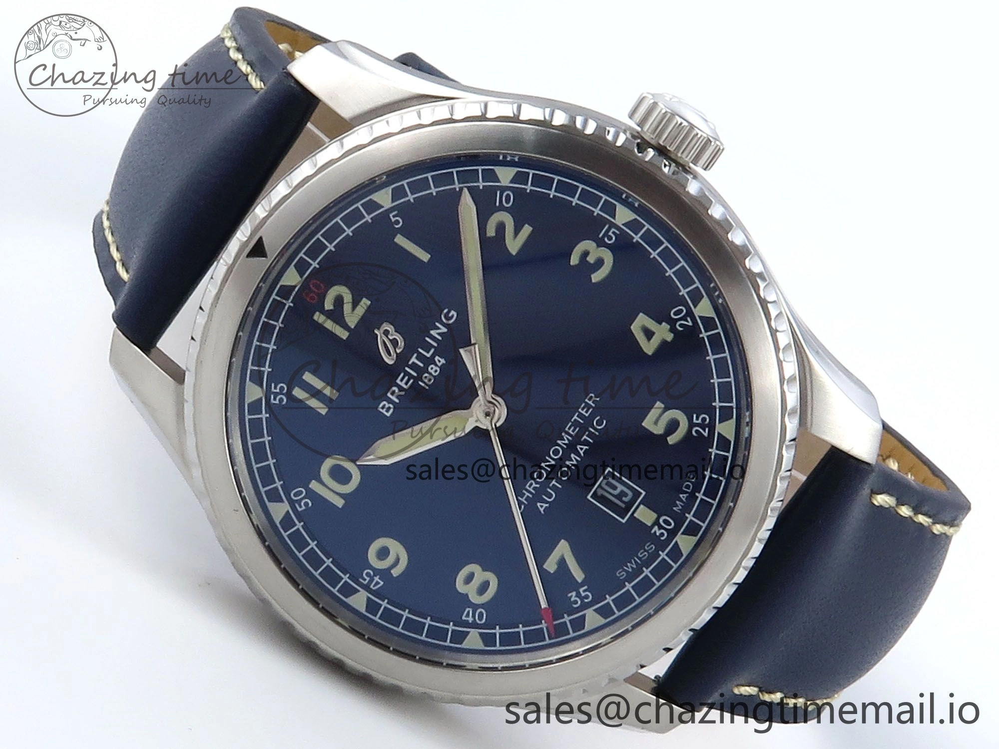 Navitimer 8 Automatic 41mm SS TF 1:1 Best Edition Blue Dial on Blue Leather Strap A Premium 5452