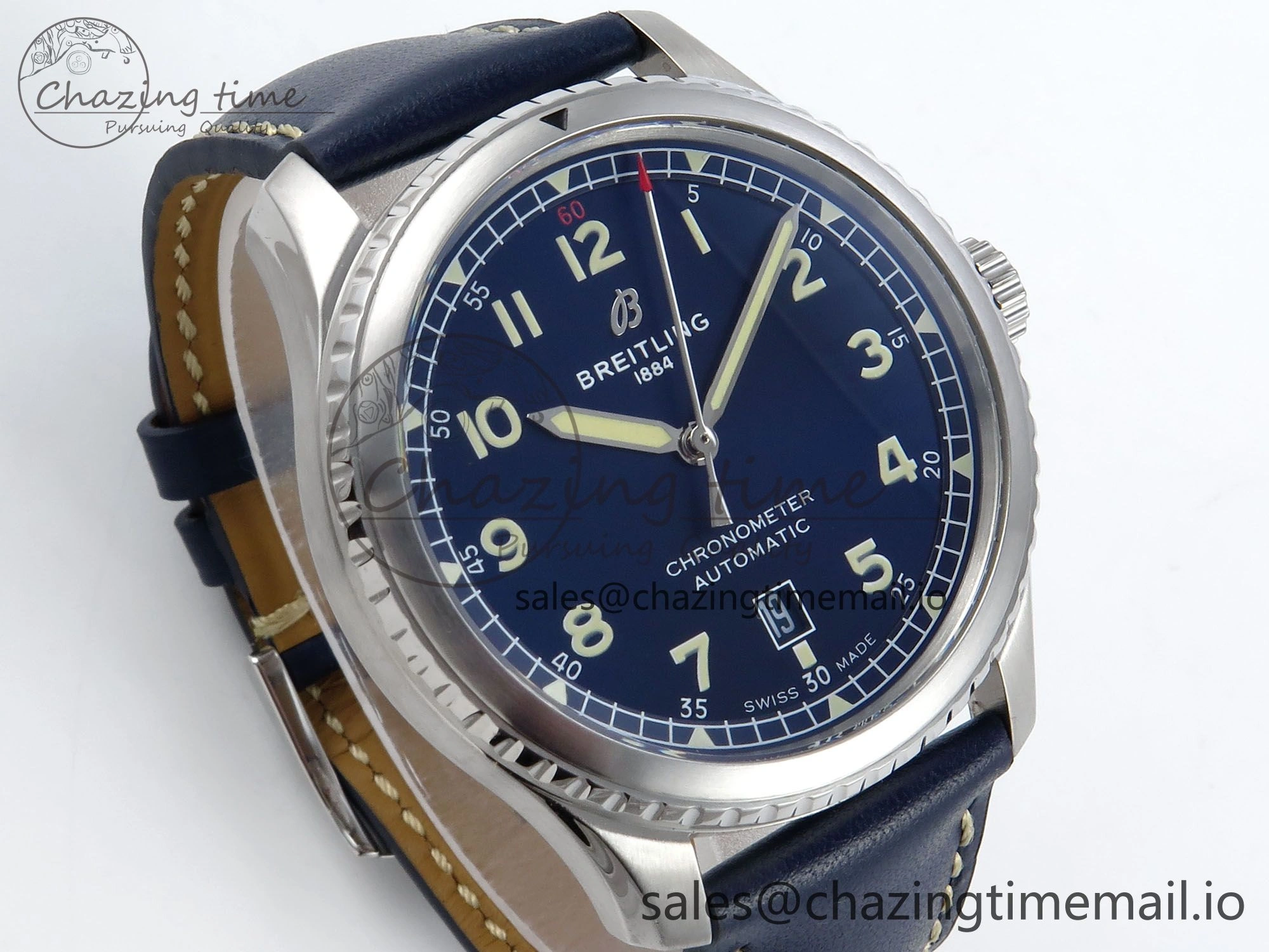 Navitimer 8 Automatic 41mm SS TF 1:1 Best Edition Blue Dial on Blue Leather Strap A Premium 5452