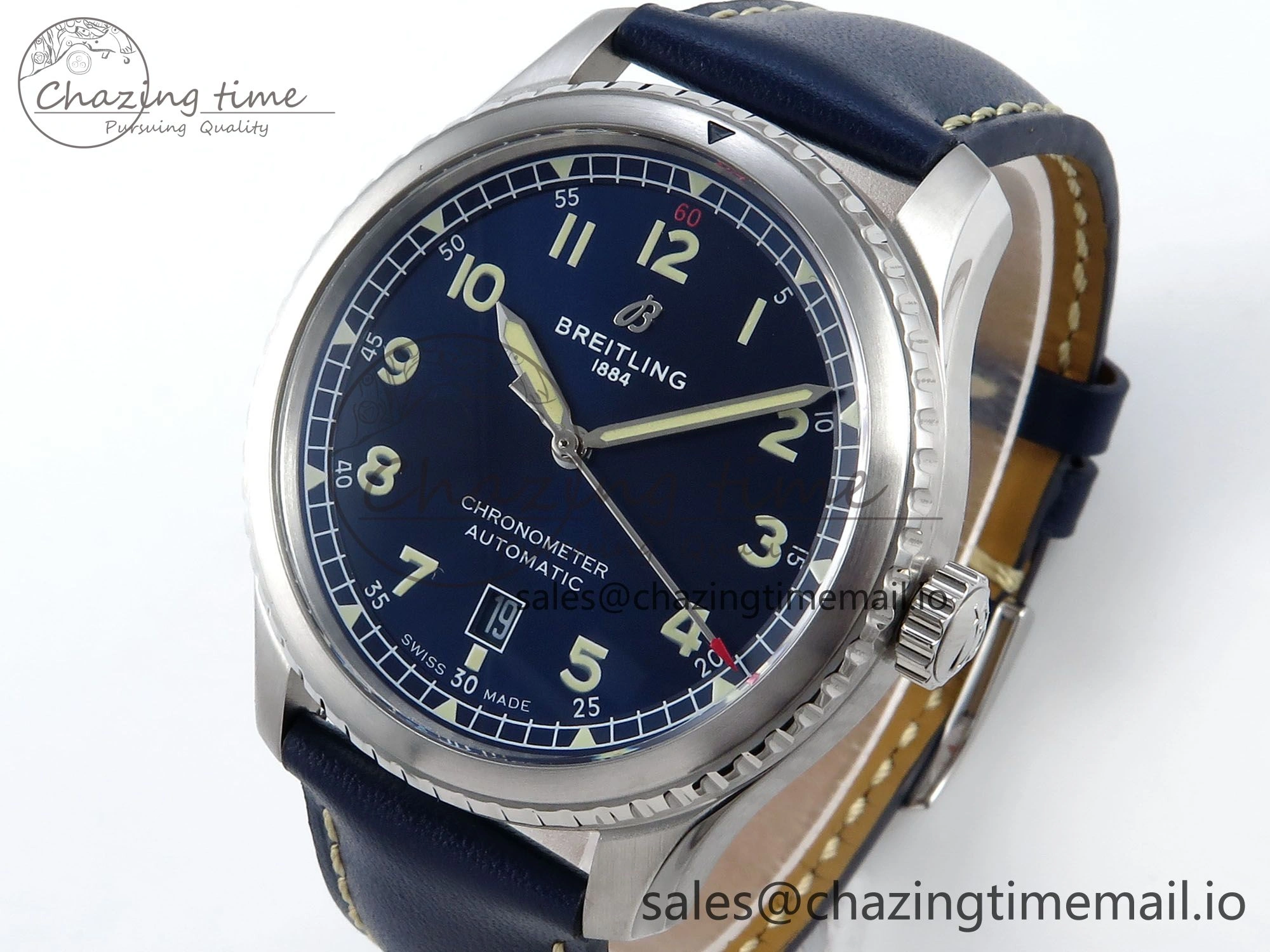 Navitimer 8 Automatic 41mm SS TF 1:1 Best Edition Blue Dial on Blue Leather Strap A Premium 5452