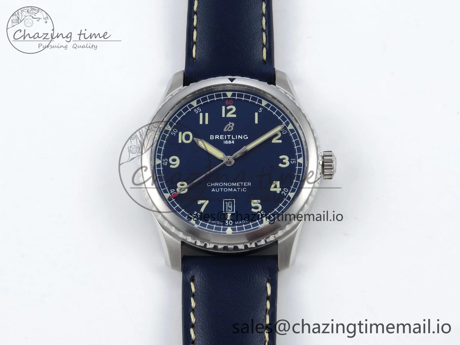 Navitimer 8 Automatic 41mm SS TF 1:1 Best Edition Blue Dial on Blue Leather Strap A Premium 5452
