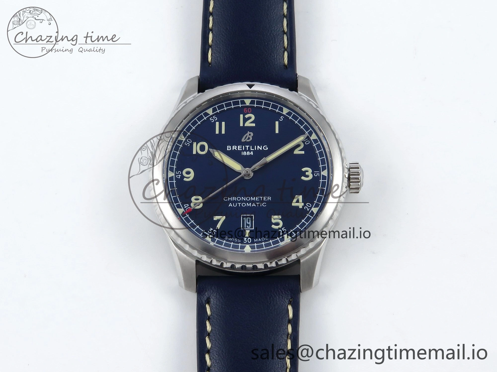 Navitimer 8 Automatic 41mm SS TF 1:1 Best Edition Blue Dial on Blue Leather Strap A Premium 5452