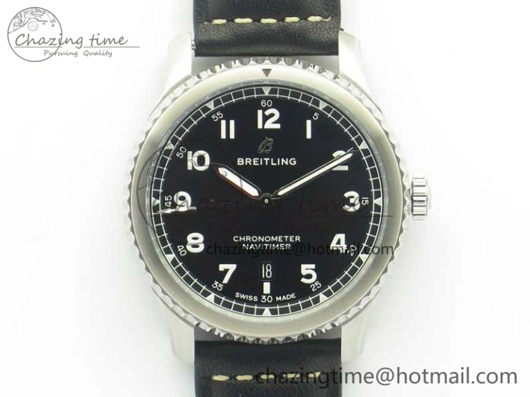 AllSeason Navitimer 8 Automatic 41mm ZF 1:1 Best Edition Black Dial on Black Leather Strap A 5634