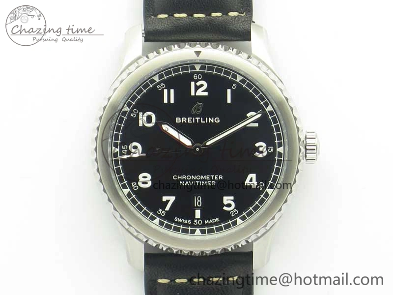 AllSeason Navitimer 8 Automatic 41mm ZF 1:1 Best Edition Black Dial on Black Leather Strap A 5634