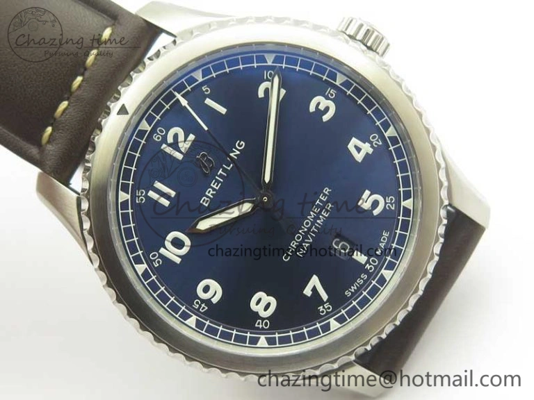 EasyCare Navitimer 8 Automatic 41mm ZF 1:1 Best Edition Blue Dial on Brown Leather Strap A 5631
