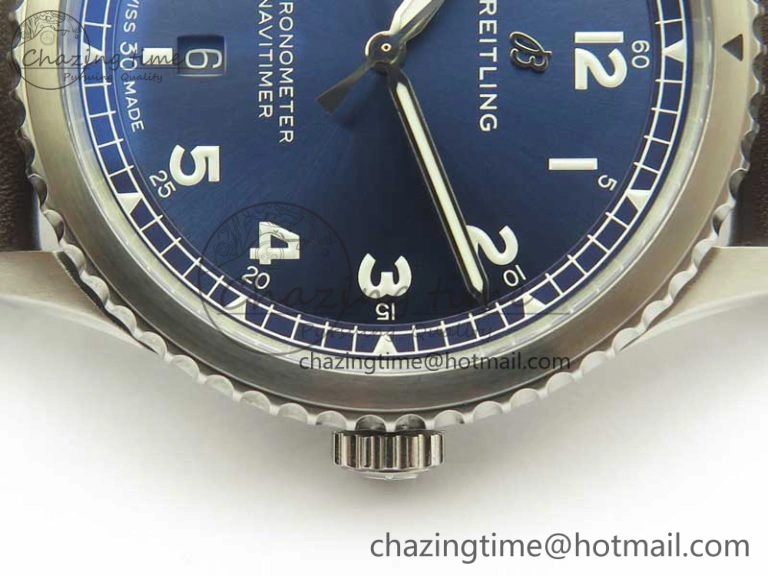 EasyCare Navitimer 8 Automatic 41mm ZF 1:1 Best Edition Blue Dial on Brown Leather Strap A 5631