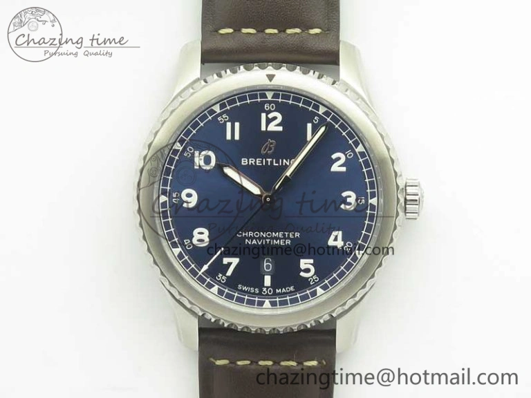 EasyCare Navitimer 8 Automatic 41mm ZF 1:1 Best Edition Blue Dial on Brown Leather Strap A 5631