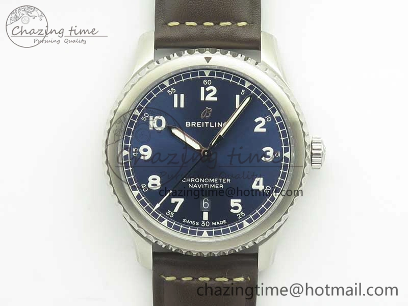 EasyCare Navitimer 8 Automatic 41mm ZF 1:1 Best Edition Blue Dial on Brown Leather Strap A 5631