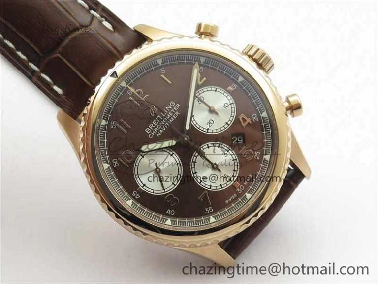 Casual Navitimer 8 B01 Chrono 43mm RG Best Edition Brown Dial on Leather Strap A 5545
