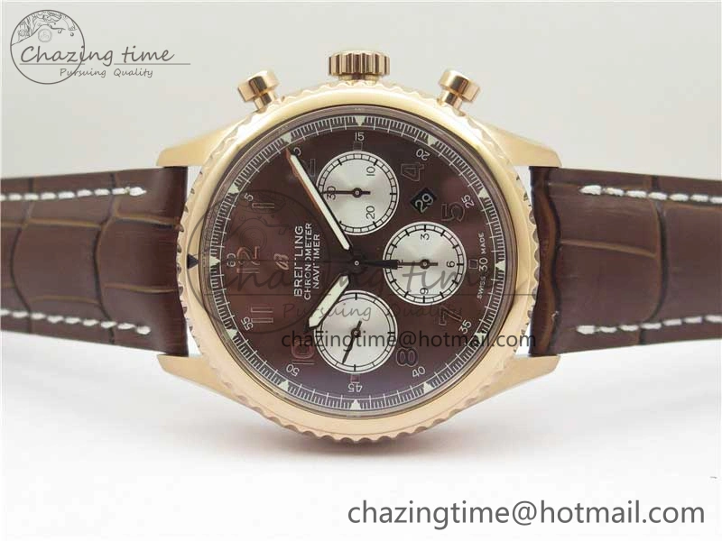 Casual Navitimer 8 B01 Chrono 43mm RG Best Edition Brown Dial on Leather Strap A 5545