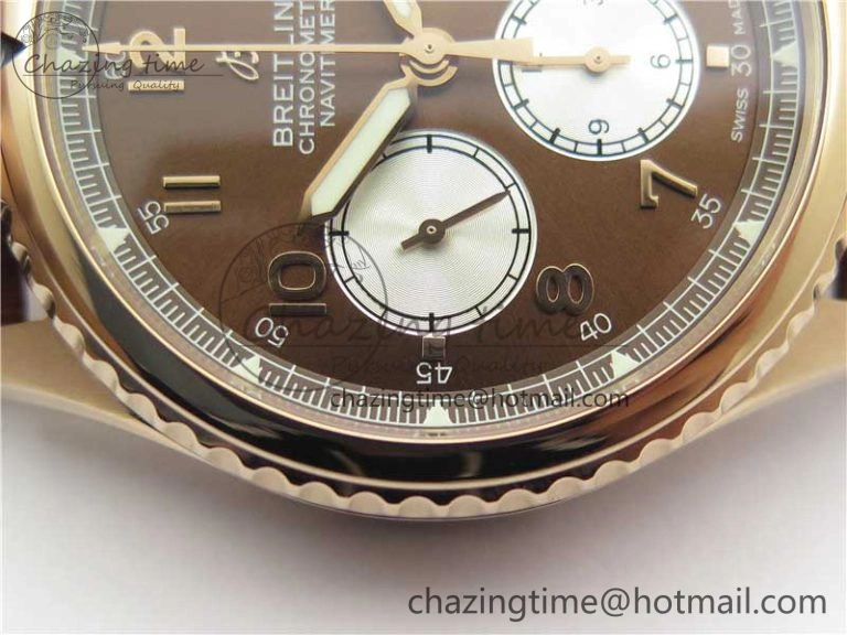 Casual Navitimer 8 B01 Chrono 43mm RG Best Edition Brown Dial on Leather Strap A 5545