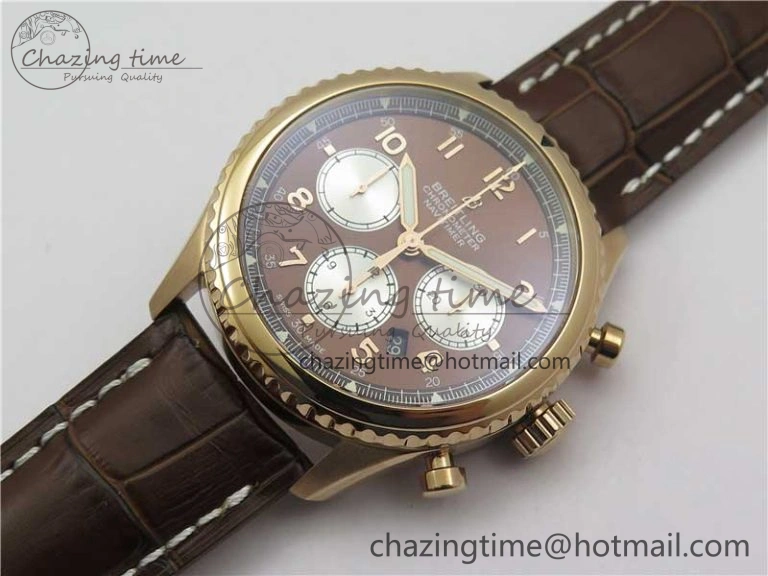 Casual Navitimer 8 B01 Chrono 43mm RG Best Edition Brown Dial on Leather Strap A 5545