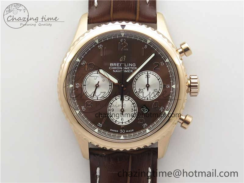 Casual Navitimer 8 B01 Chrono 43mm RG Best Edition Brown Dial on Leather Strap A 5545
