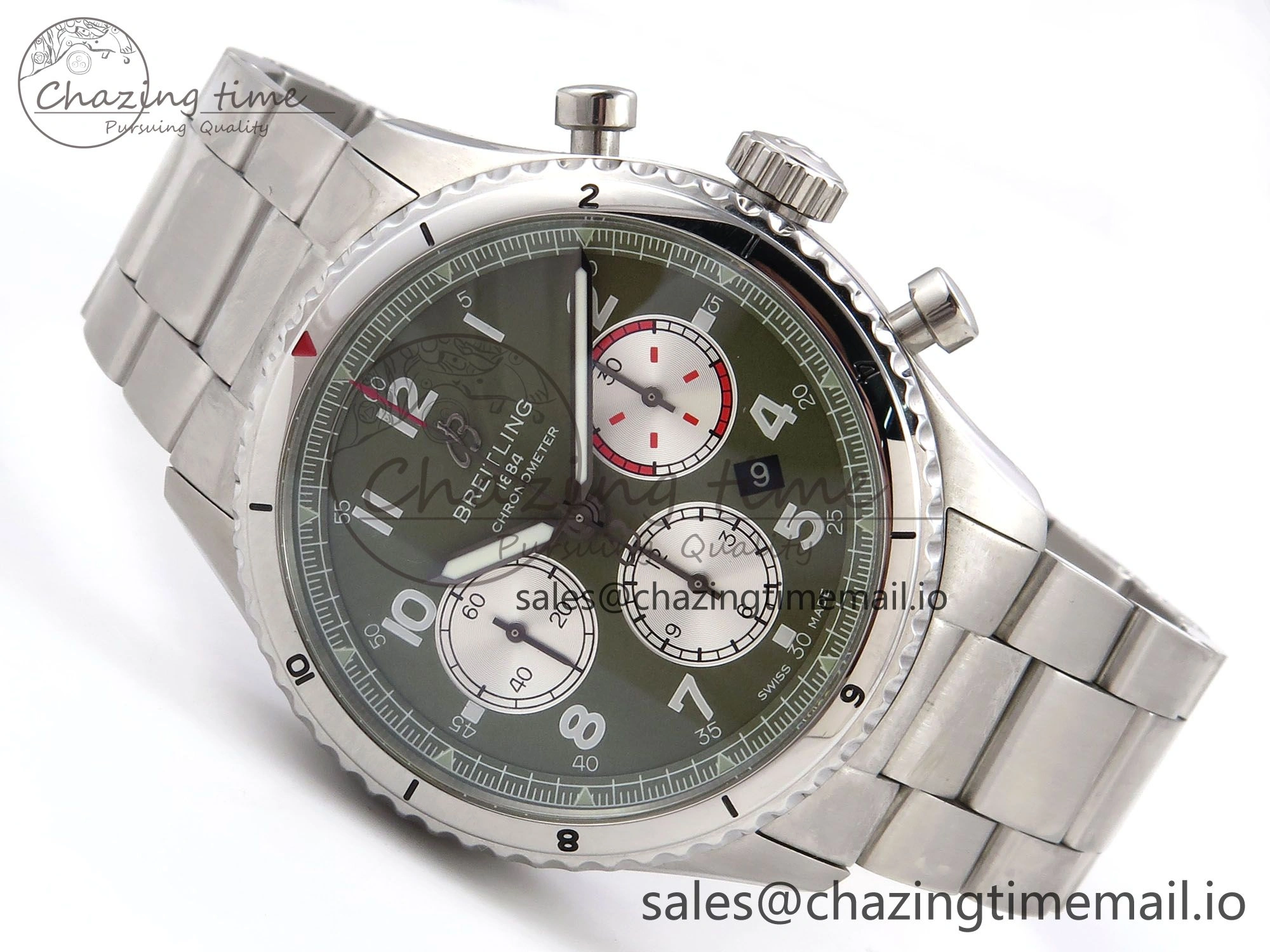 DailyWear Navitimer 8 B01 Chrono SS EF 1:1 Best Edition Green Dial Arabic Bezel on SS Bracelet A 5502