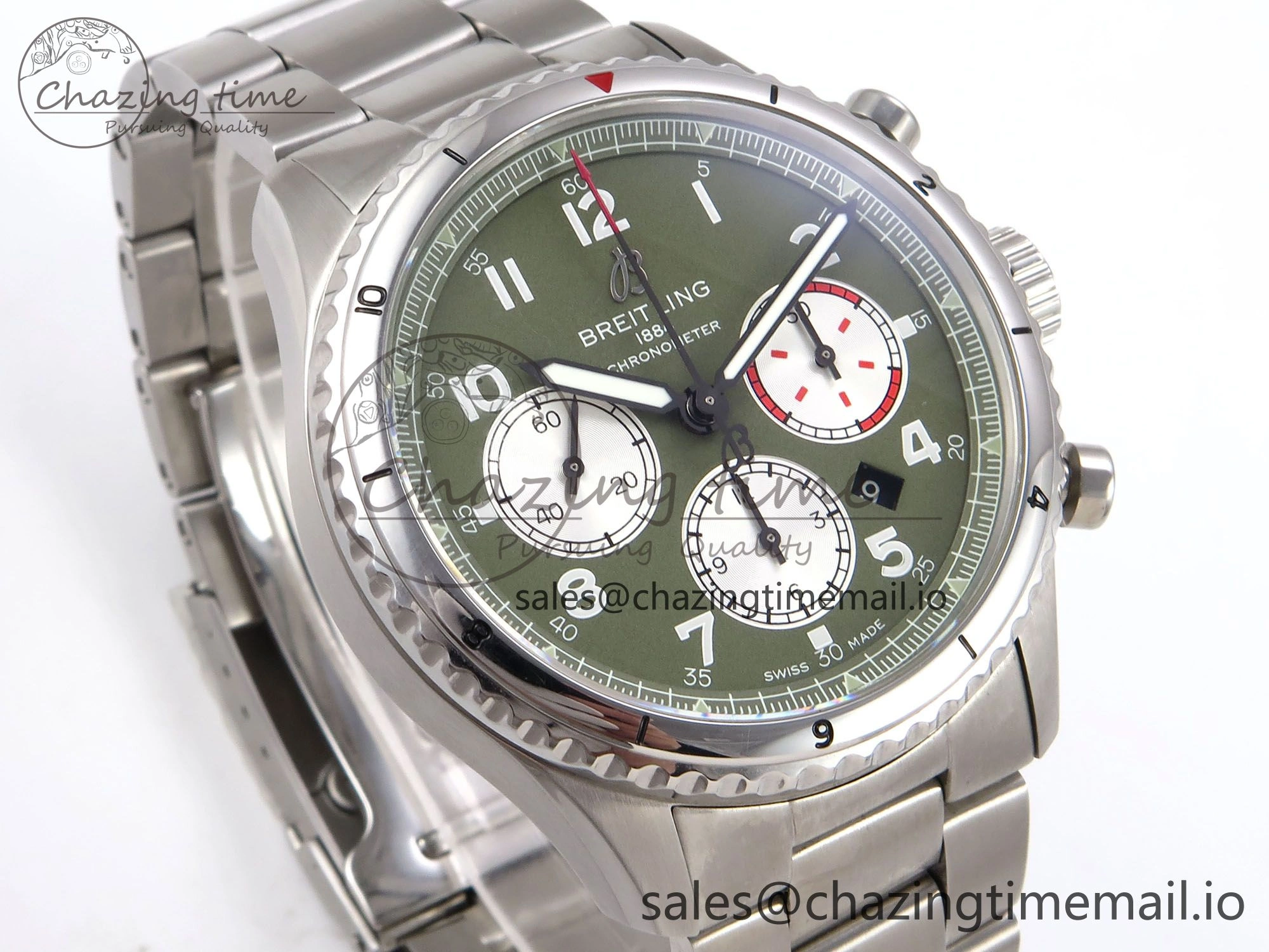 DailyWear Navitimer 8 B01 Chrono SS EF 1:1 Best Edition Green Dial Arabic Bezel on SS Bracelet A 5502
